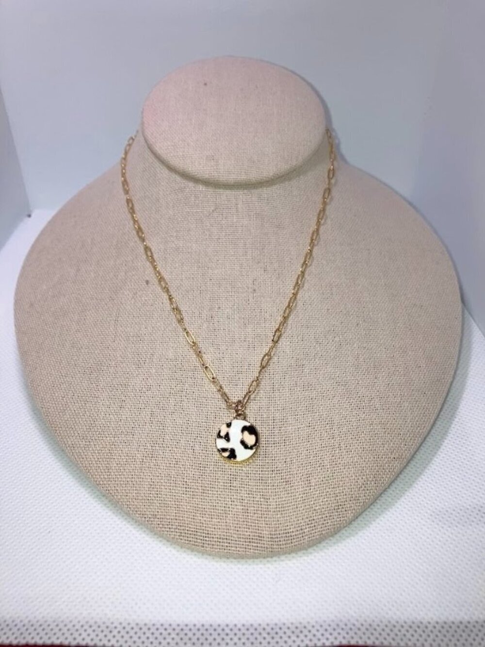 Plunder Design Leopard Print Pendant On Gold Toned Paper Clip Link Chain Gift